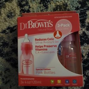 "New in box" Dr. Brown's Natural Anti Colic Baby Bottle Pink 4oz/3pk